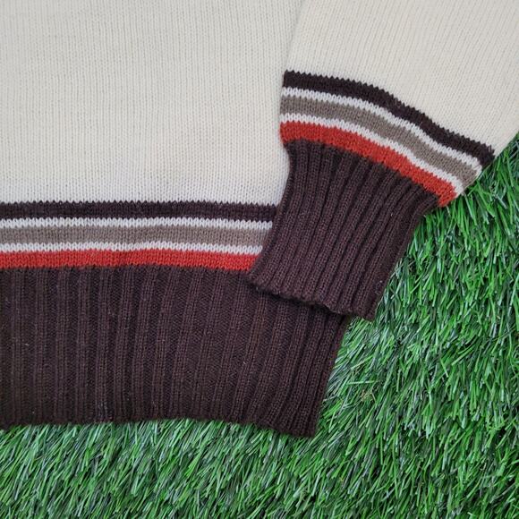 Vintage 80s MOD Nordic Sweater M/L 21x26 Brown Beige - Picture 9 of 10